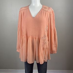 Soft Surroundings Carte Blanche Top Women's Medium  Chiffon Sequin Orange Blouse